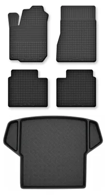 Image de Tapis en caoutchouc + bac de coffre pour Toyota Avensis III T27 2009-2018 (break) – 5 pièces, noirs, semi-universel, adapté