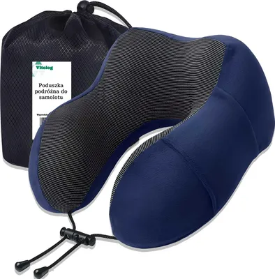 Zdjęcie produktu dla Vitolog Poduszka Podróżna do Samolotu Turystyczna do Auta Rogal na Szyję Kark Głowę  dla dzieci dorosłych 27,5x27x12,5 cm Granatowa