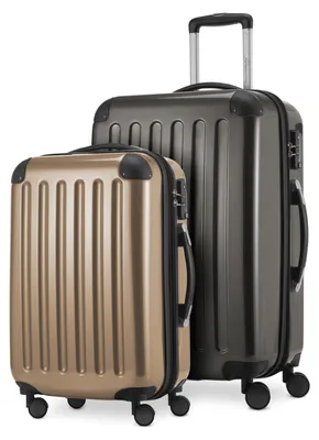 Produktbild von Alex - 2er Set Handgepäck + Mittelgroßer Koffer, Kofferset Resekofffer Trolleys Hartschale Polycarbonat glänzend,Graphit-Champagner