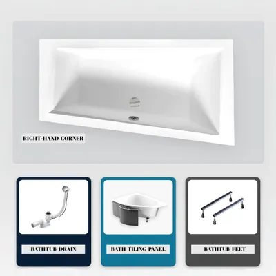 Produktbild von Asymmetrische Badewanne - 150 x 85 cm - Rechts - mit Verkleidung - mit Füßen - Ablaufgarnitur Chrom - INTIMA