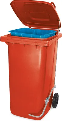 Produktbild von Müllbehälter mit Fußpedal u. Klemmring, 240 Liter, rot, BxTxH 580x730x1075 mm