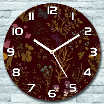Produktbild von Wanduhr aus Glas Rund fi 30 Feldblüten braun Quarz Deko Schlafzimmer Büro