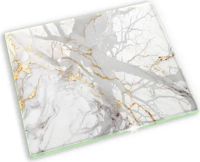 Produktbild von Grabkerze Untersetzer Glastafel Gummifüße Motiv - 60x52 cm - Heller Marmor mit Gold