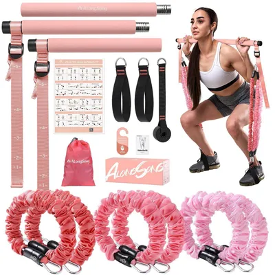 Obrázok produktu pre Sada fitnesspásikov s tyčou na pilates, určená na posilňovanie s nastaviteľnou záťažou 20-180 libier, pre domáce cvičenie