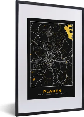 Produktbild von MuchoWow® Gerahmtes Poster Plauen - Stadtplan - Karte - Gold - Deutschland 40x60 cm - Poster mit Schwarzem Bilderrahmen Wandposter Rahmen Foto Bilder - Poster in Rahmen