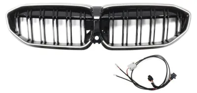 Produktbild von LED-Kühlergrill mit Doppelrippe in Hochglanz schwarz passend für BMW 3er G20 G21 19-22