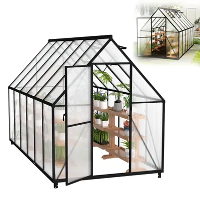 Obrázok produktu pre Skleník XINZI z hliníka 340 x 180 x 195 cm so základom, 4 mm duté dosky z polykarbonátu, odolný voči poveternostným vplyvom a stabilný, skleník na pestovanie paradajok, skleník na pestovanie sadeníc, záhradný skleník