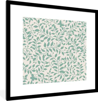 Produktbild von MuchoWow® MuchoWow® Gerahmtes Poster Blätter - Vintage - Muster 40x40 cm - Poster mit zchwarzem Bilderrahmen - Poster - Plakat im Rahmen