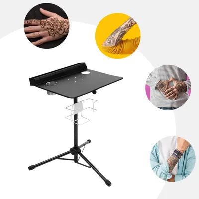 Produktbild von Tattoo-Arbeitsstation - Mobiler Arbeitstisch - Höhenverstellbar - Zusammenklappbar - Dreibeinfuß - Für Tattoo, Maniküre und Friseursalon