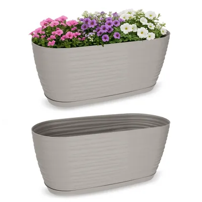Obrázek produktu pro KADAX "Temara" květináč s podšálkem, květináč, plastový květináč, květináč, oválný, 27 cm, šedý