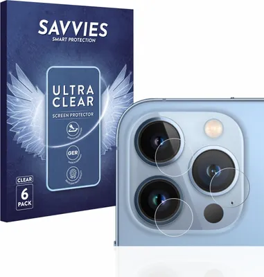 A product shot showing the packaging for screen protectors and a close-up of the product applied to a phone's camera lens.