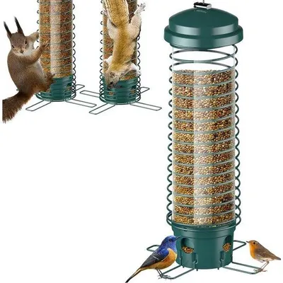 Produktbild von Wildtier-Futterturm für Kleinvögel - Hängendes Vogelfutterhaus - Metallischer Vogelfutterturm in Rohrbauweise für Außenbereich - 4 Öffnungen
