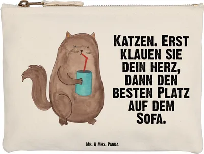 Produktbild von Mr. & Mrs. Panda Kosmetiktasche Katze Dose Größe M - Weiß - Geschenk, Kater, kosmetiktäschchen, Herz, Etui, Cat, Federtasche, Pouch, Make-Up Tasche, Katzen, Bezaubernd