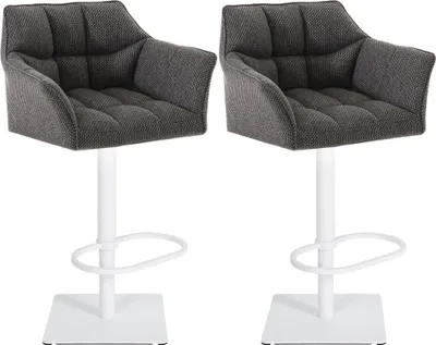 Produktbild von 2er Set Barhocker SIHAR - Stoff Titangrau 64x45x88 cm Weiß | Barstuhl Höhenverstellbar Mit Lehne Drehbar Tresenhocker Tresenstuhl Kneipenhocker