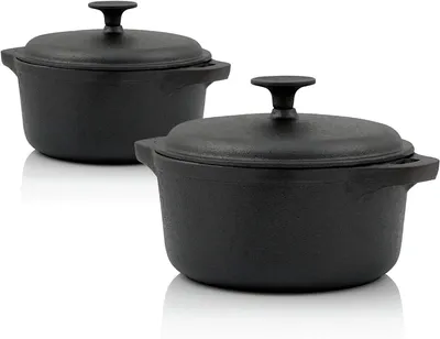 Image de Cocotte en fonte - Poêle à mijoter avec couvercle - Cuisson lente - Répartition uniforme de la chaleur - 7 litres - Noire