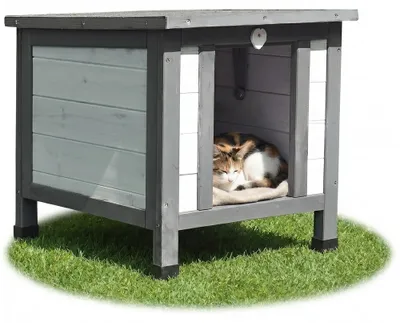 Produktbild von Mucola Katzenhütte Outdoor Katzenhöhle Katzenhaus Wurfkiste Holz Katzenvilla Katzenbett - Weiß / Grau