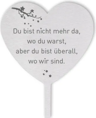 Produktbild von DOLORINO Grabstecker Edelstahl Herz mit Spruch | Du bist nicht mehr da | Grabschmuck | in Liebe für einen geliebte Menschen | eine wetterfeste Erinnerung aus Edelstahl | 28cm