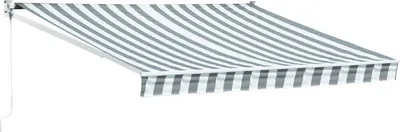 Image de Store banne SAULE 3,5 × 3m - Toile rayée blanche/grise et structure blanche