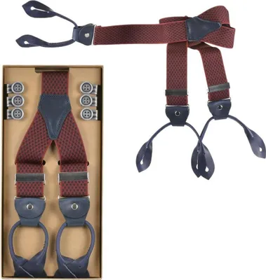 Produktbild von Lloyd Hosenträger bordeaux gemustert Y Form Holländer 120cm 35mm Lederrückenteil und Laschen in blau mit Knöpfen zum Anclippen 6763-14
