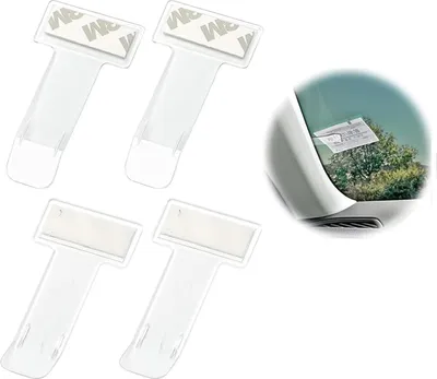 Produktbild von 4 Stück Ticket Halterung Auto, Transparente Auto Halter Clip,parkscheinhalter Clip,Parkausweishalter,parkscheinhalter windschutzscheibe,Selbstklebend Tickets Clips für Parkschein