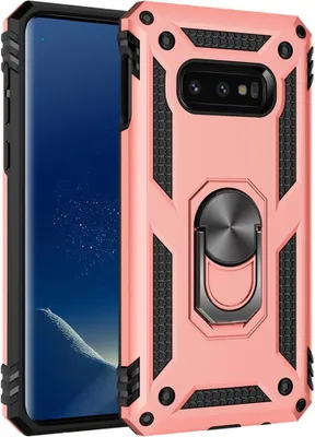 Produktbild von LaimTop Galaxy S10e Hülle, Hybrid Robuste Rüstung Drehbarer Ring Halter Ständer Dual Layer Hard PC + TPU Stoßfest Schutzhülle für Samsung Galaxy S10e Roségold