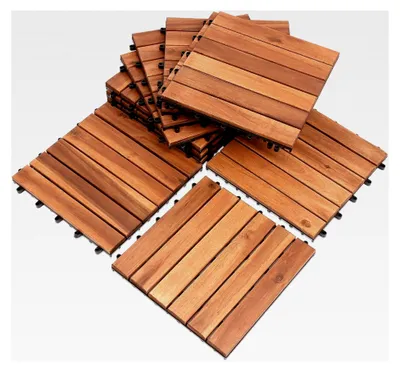 Produktbild von 4m² Akazienholzfliesen, Terrassenfliesen Klickfliesen 30 x 30 cm, 6 Latten Gartenfliesen für Garten, Terrasse und Balkon (44 Stück)