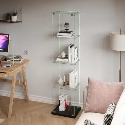 Image de Vitrine réfrigérée avec éclairage LED, 4 étagères, 1 porte, serrure, noire, 163 x 39,8 x 35 cm