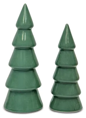 Produktbild von 2er Set Tannenbaum Keramik grün 13 und 16 cm - Winterdeko