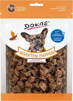 Produktbild von Dokas Insekten-Happen Mehlwurm, Grille, Karotte, 100g, Snacks, Hund, Adult, Insekt, 100 g