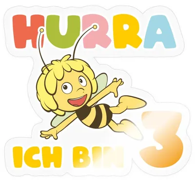 Produktbild von Spreadshirt Biene Maja Hurra Ich bin 3 Dritter Geburtstag Sticker Aufkleber, 10 x 10 cm, Transparent glänzend