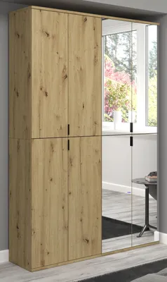 Produktbild von Garderobe und Kleiderschrank mit Spiegel "Line-Up" Eiche Mehrzweckschrank 122 cm