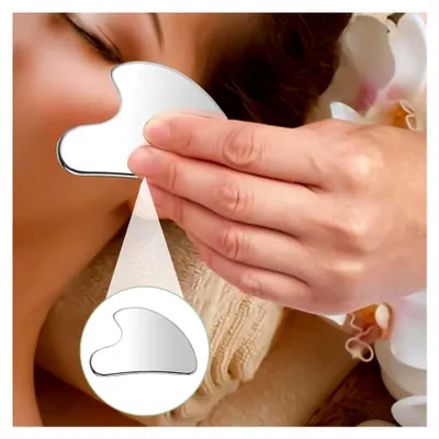 Produktbild von Gua Sha aus Edelstahl | Doppelkinn-Reduzierer für Gesicht, Hals und Schultern | Massagewerkzeug für Frauen
