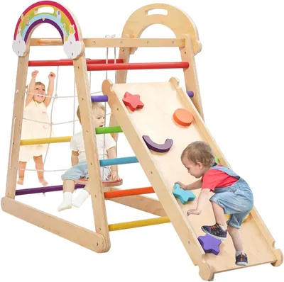 Immagine prodotto di Montessori Klimrek, area giochi indoor multifunzione per bambini, con altalena, trave, scivolo e corda per arrampicata