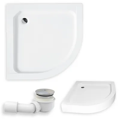 Zdjęcie produktu dla Brodzik Kompaktowy Prysznicowy Półokrągły 80x80x16 Akrylowy, Gładki | w zestawie - Syfon, odpływ ⌀50 mm + nogi (stelaż) | BADLAND ALEX
