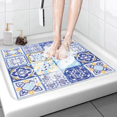 Productafbeelding van Antislip douchemat, 60 x 60 cm, zachte en comfortabele badmat met afvoer