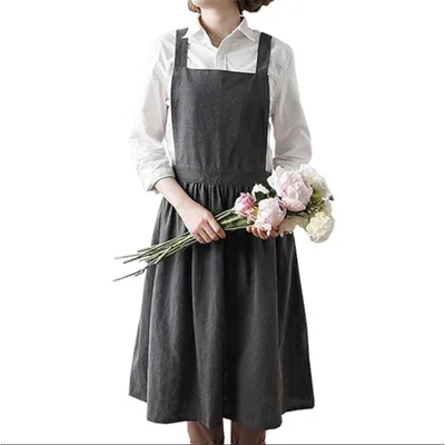 Immagine prodotto di Omgoods - Grembiule da donna in cotone e lino con tasche pratiche