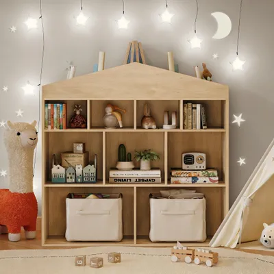 Kinderregal Hausform, 9 Fächer, 103x30x100 cm, MDF