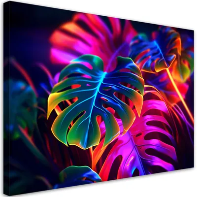 Obrázek produktu pro Obraz na plátně Monstera leaves fluorescent 90x60 Feeby Barevný obraz na zeď připravený k zavěšení