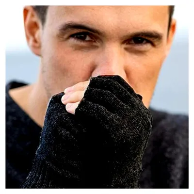 Produktbild von Fingerlose Handschuhe für Damen und Herren, gestrickte Thermohandschuhe mit weichem Futter, isolierte Kaltwetterhandschuhe für Outdoor-Aktivitäten, Fahren, Arbeit, Einheitsgröße, Schwarz