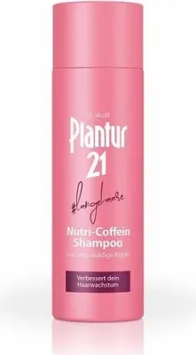 A pink bottle of Plantur 21 Nutri-Coffein Shampoo.
