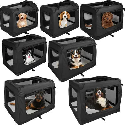 Produktbild von Faltbare Hundebox Transporttasche Transportbox Auto für Katze Hunde Große Kleine Box Bag Bed Decke Klein Auto Transport 7 Größen Taschen Fünf Farben Petigi, Farbe:Schwarz, Größe:XXL (90 x 60 x 65 cm)