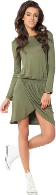 Obrázek produktu pro Mini šaty s překrývajícím se střihem kolem krku s dlouhým rukávem; khaki/S/M 36/38