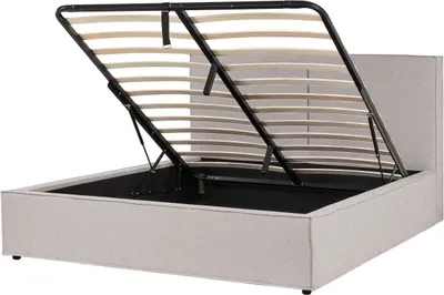 Produktbild von BELIANI Polsterbett Hellgrau Stoffbezug mit Hohem Kopfteil Lattenrost 160 x 200 cm Bettkasten Hochklappbar Modern Skandi Schalfzimmer Ausstattung Möbel