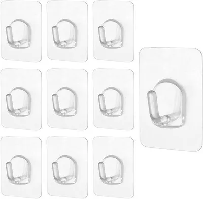 Produktbild von 10 transparente Klebehaken für die Wand, ohne Bohren, ideal für Küche, Badezimmer und Büro