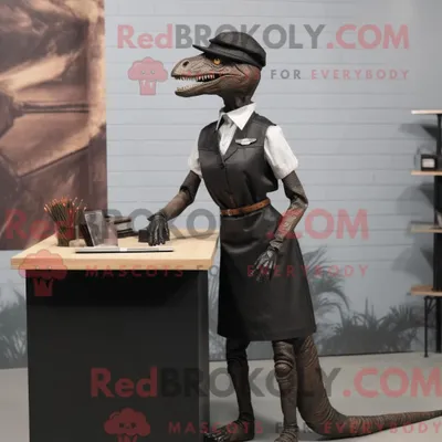 Obrázok produktu pre Kostým REDBROKOLY: Čierna maskotovská postava velociraptora s sukňou z tyčiniek a podväzkami