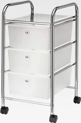Produktbild von Badregal Rollwagen Rollcontainer GINA, mit 3 transparenten Schubladen und Metallgestell verchromt