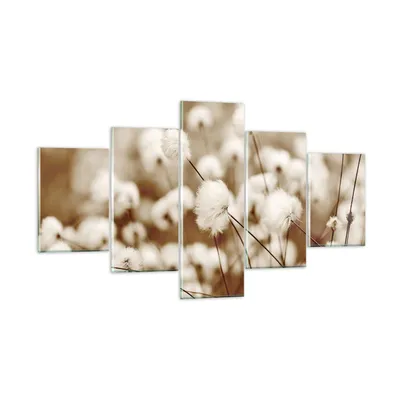 Produktbild von Bilder auf glas - 5 Teile - Baumwolle Boho Wollig - 125x70cm - Glasbilder - Wandbilder - Bilder - zum Aufhängen bereit - Wanddekoration aus Glas - Glas Bilder - Wandbild auf Glas - GEA125x70-4850