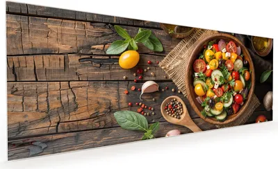 Produktbild von Küchenrückwand Spritzschutz Glas mit Motiv Frischer Gemüsesalat 40 x 40 cm