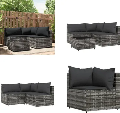 Produktbild von vidaXL 4 tlg. Garten Lounge Set mit Kissen Grau Poly Rattan - Garten Lounge Set - Garten Lounge Sets - Outdoor Lounge Set - Lounge Set Terrasse