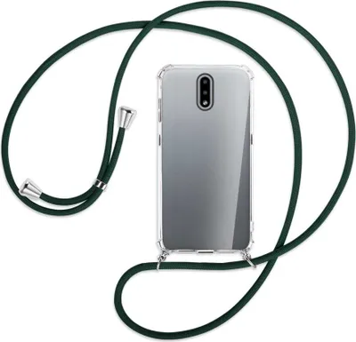 Produktbild von Handykette Backcover-Schutzhülle mit Band (Metall silberfarben) für Nokia 2.3 - dunkelgrün